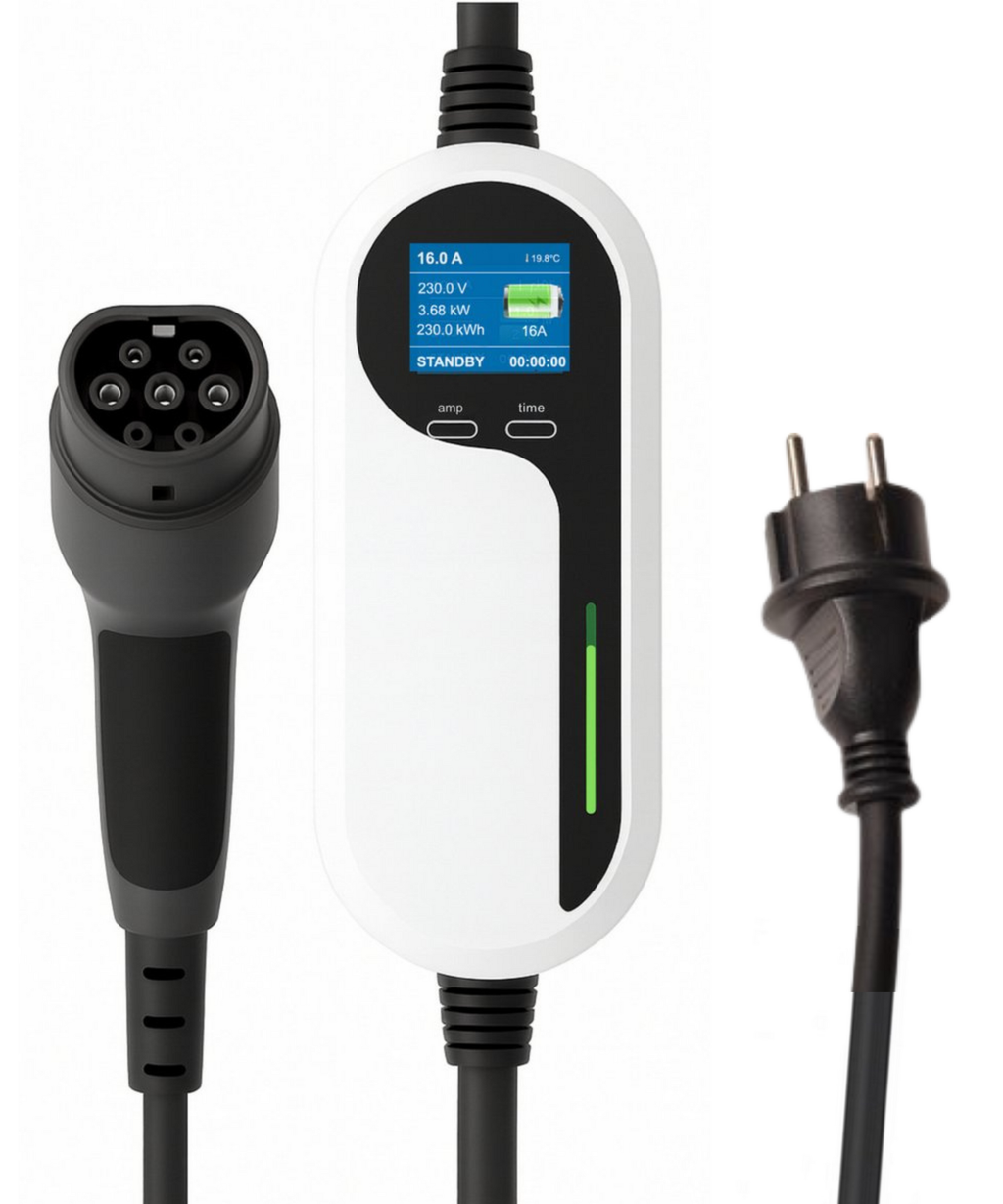 Loady portable EV charger with Type 2 plug and Schuko plug