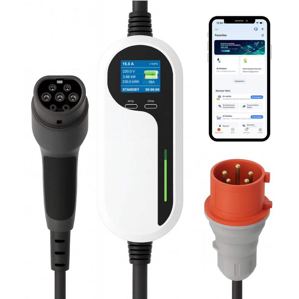 Loady 11kW portable EV charger with three-phase CEE plug - 5m with app