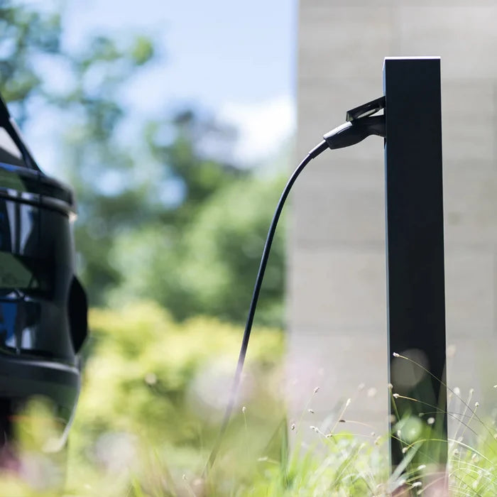 Smappee EV One charging cable connected to car close-up - buy 22kW Type 2 ground mount EV charger