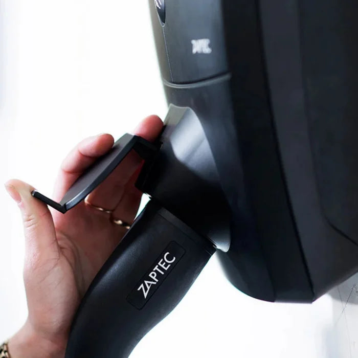 Zaptec Pro EV charger RFID card authentication close-up with Zaptec branded cable holder - buy Type 2 charger